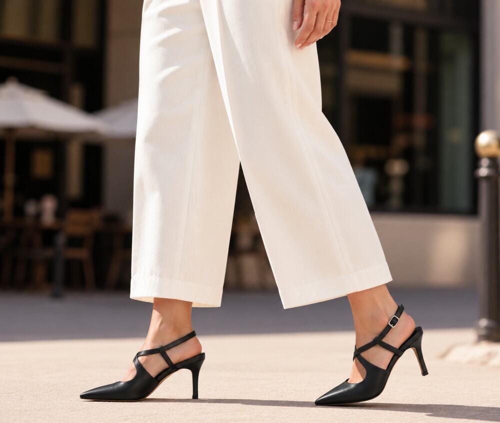 Gc. MSRP $40 NWB IDIFU BLACK POINTED SLINGBACK CRISSCROSS HEELS ♡SIZE 8♡
